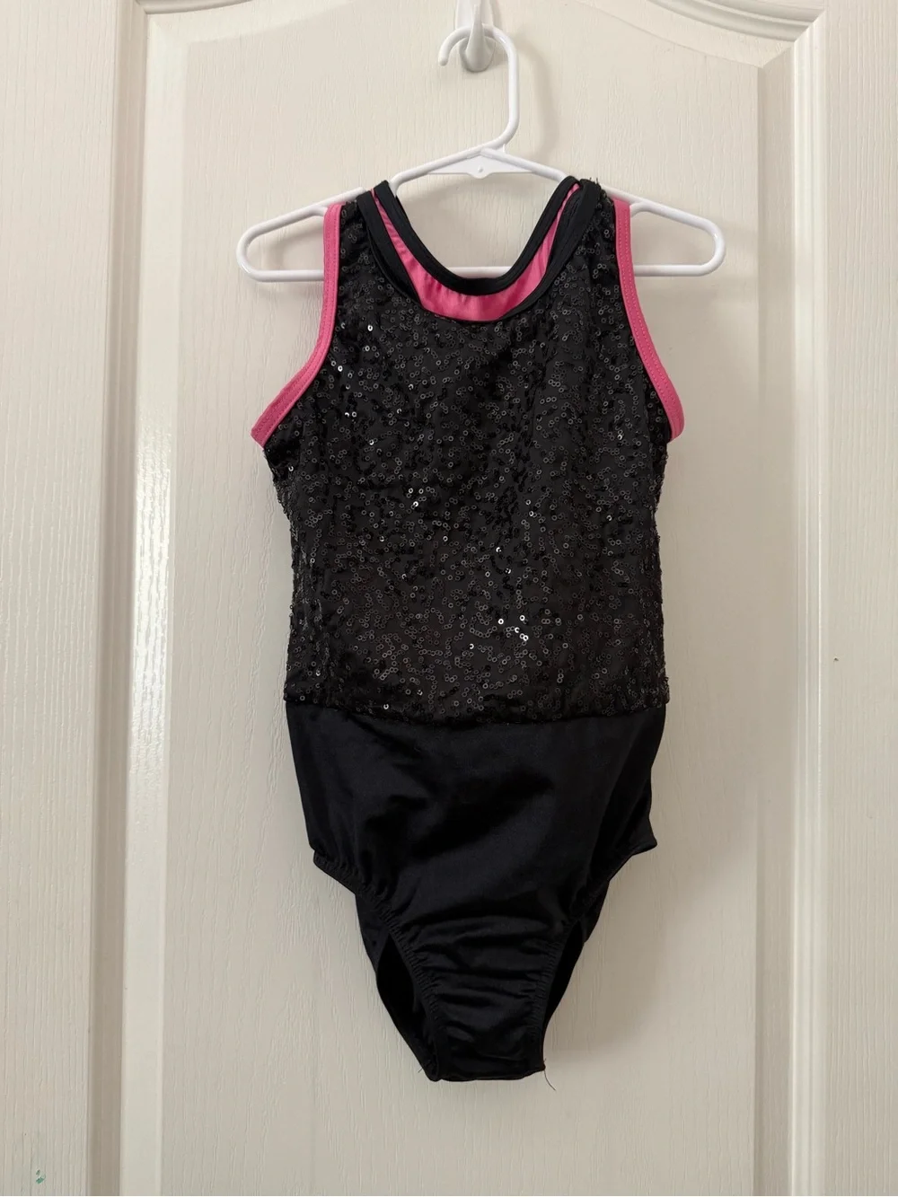 Black and Pink Sequin Dance Leotard for Kids